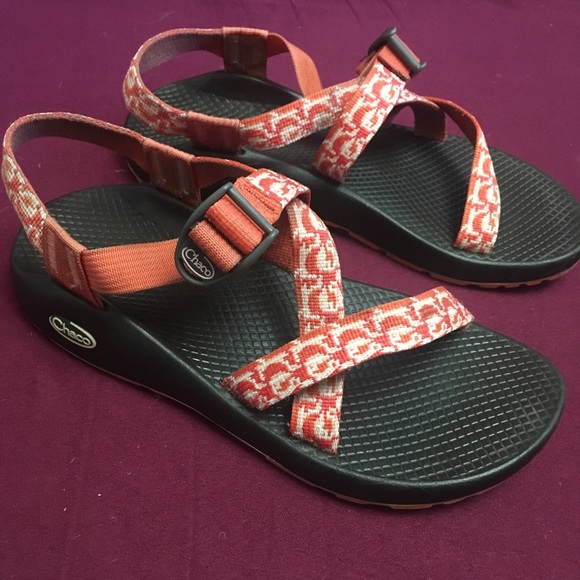 orange and white chacos